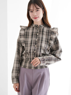 LUDIC PARK(ルディックパーク) |ピンタックフリルブラウス(無地・チェック柄)