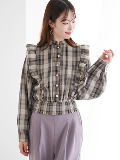 LUDIC PARK(ルディックパーク) |ピンタックフリルブラウス(無地・チェック柄)
