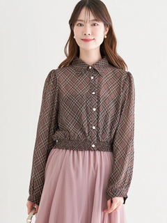 LUDIC PARK(ルディックパーク) |チェック柄裾シャーリングブラウス