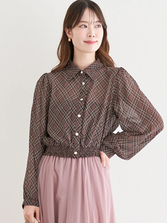 LUDIC PARK(ルディックパーク) |チェック柄裾シャーリングブラウス