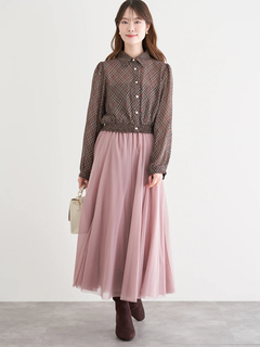 LUDIC PARK(ルディックパーク) |チェック柄裾シャーリングブラウス