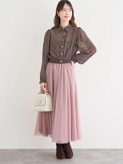 LUDIC PARK(ルディックパーク) |チェック柄裾シャーリングブラウス