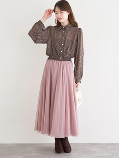 LUDIC PARK(ルディックパーク) |チェック柄裾シャーリングブラウス