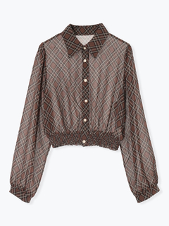 LUDIC PARK(ルディックパーク) |チェック柄裾シャーリングブラウス
