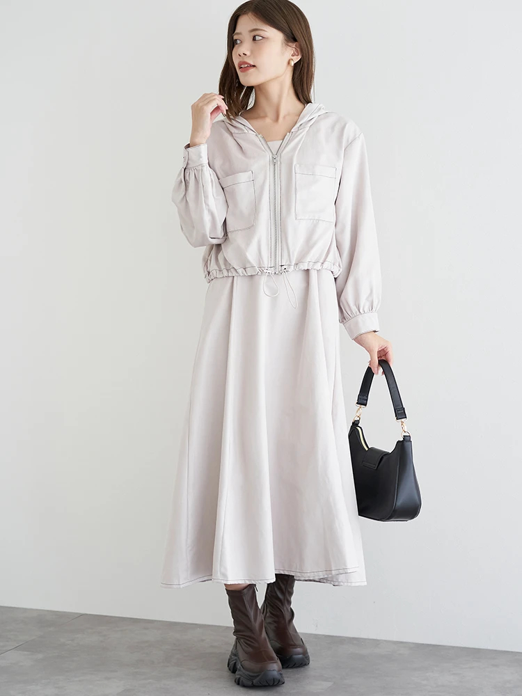 SET]フードブルゾン×キャミワンピース（無地・チェック柄） / LUDIC