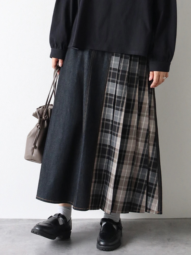 チェック柄切替デニムスカート / Hare no hi（ハレノヒ）のスカート