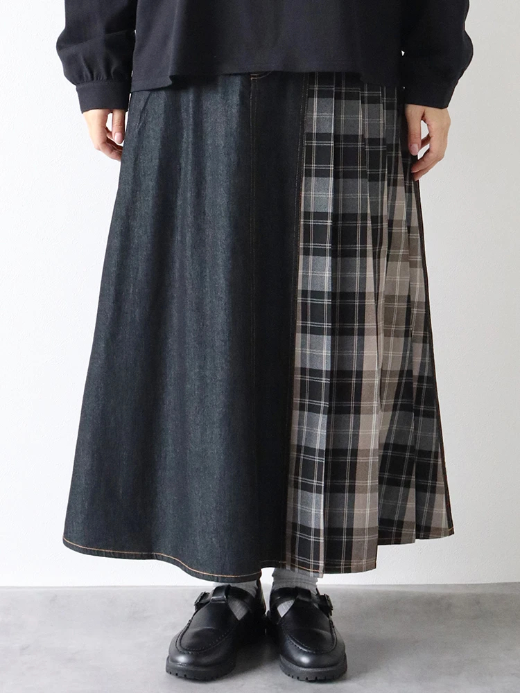 チェック柄切替デニムスカート / Hare no hi（ハレノヒ）のスカート