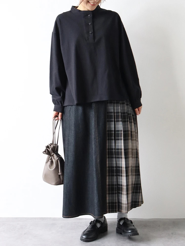 超美品　バーバリーロンドン　【46】4L ブラックデニムスカート　ノバチェック チェック柄切替デニムスカート / Hare no hi（ハレノヒ）のスカート