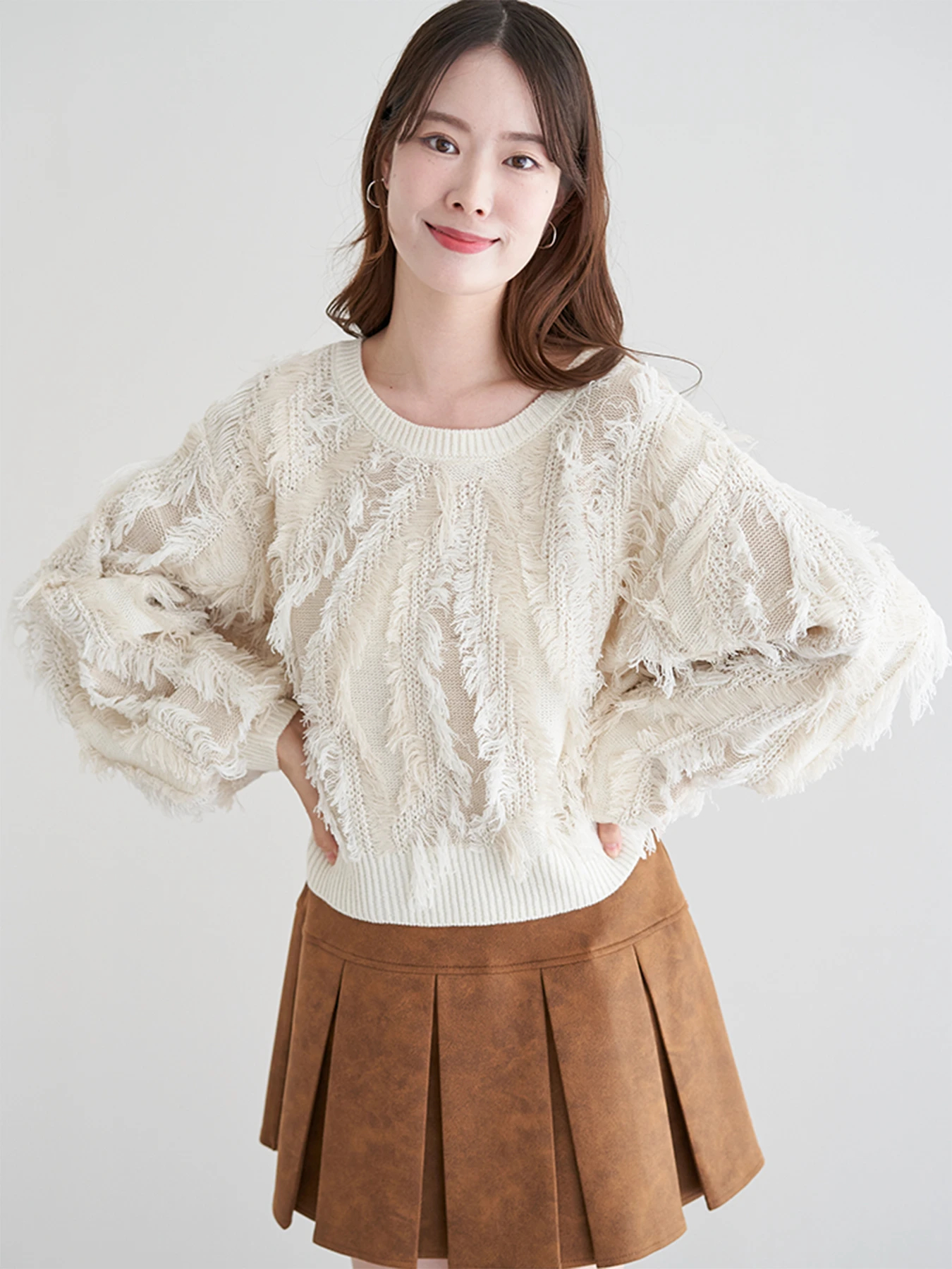 パイピングムートンジャケット/フリンジMIXショート丈プルオーバー