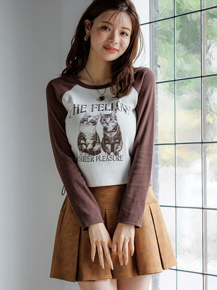 LUDIC PARK(ルディックパーク) |ネコプリント ラグランリブロングTシャツ