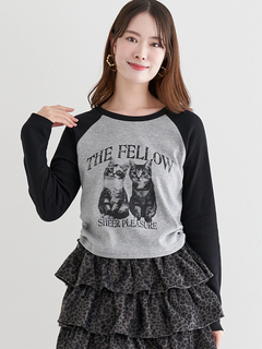 LUDIC PARK(ルディックパーク) |ネコプリント ラグランリブロングTシャツ