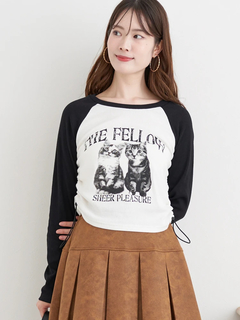 LUDIC PARK(ルディックパーク) |ネコプリント ラグランリブロングTシャツ