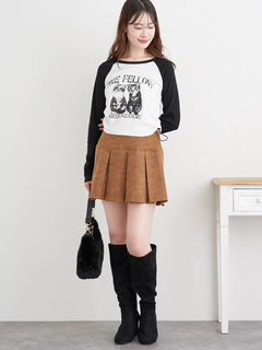 LUDIC PARK(ルディックパーク) |ネコプリント ラグランリブロングTシャツ