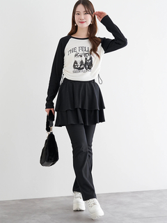 LUDIC PARK(ルディックパーク) |ネコプリント ラグランリブロングTシャツ