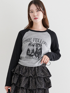 LUDIC PARK(ルディックパーク) |ネコプリント ラグランリブロングTシャツ