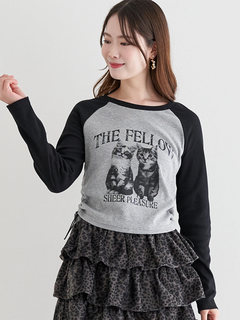 LUDIC PARK(ルディックパーク) |ネコプリント ラグランリブロングTシャツ