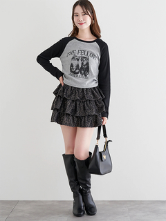 LUDIC PARK(ルディックパーク) |ネコプリント ラグランリブロングTシャツ