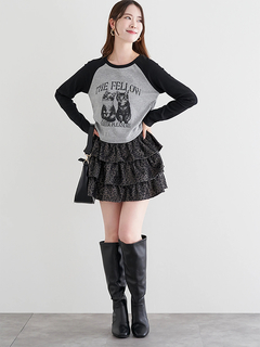 LUDIC PARK(ルディックパーク) |ネコプリント ラグランリブロングTシャツ