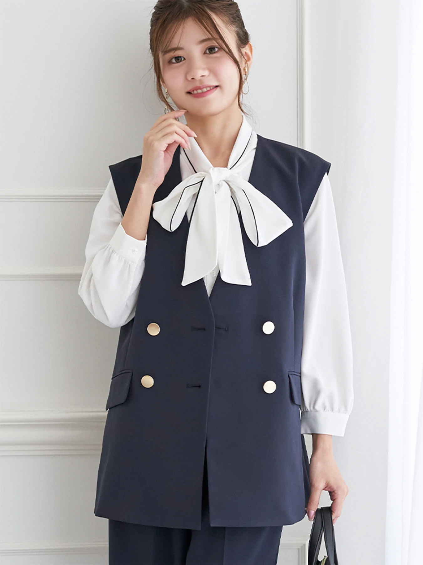 Wクロス】Wボタンノーカラーベスト(セットアップ可) / LUDIC PARK（ル