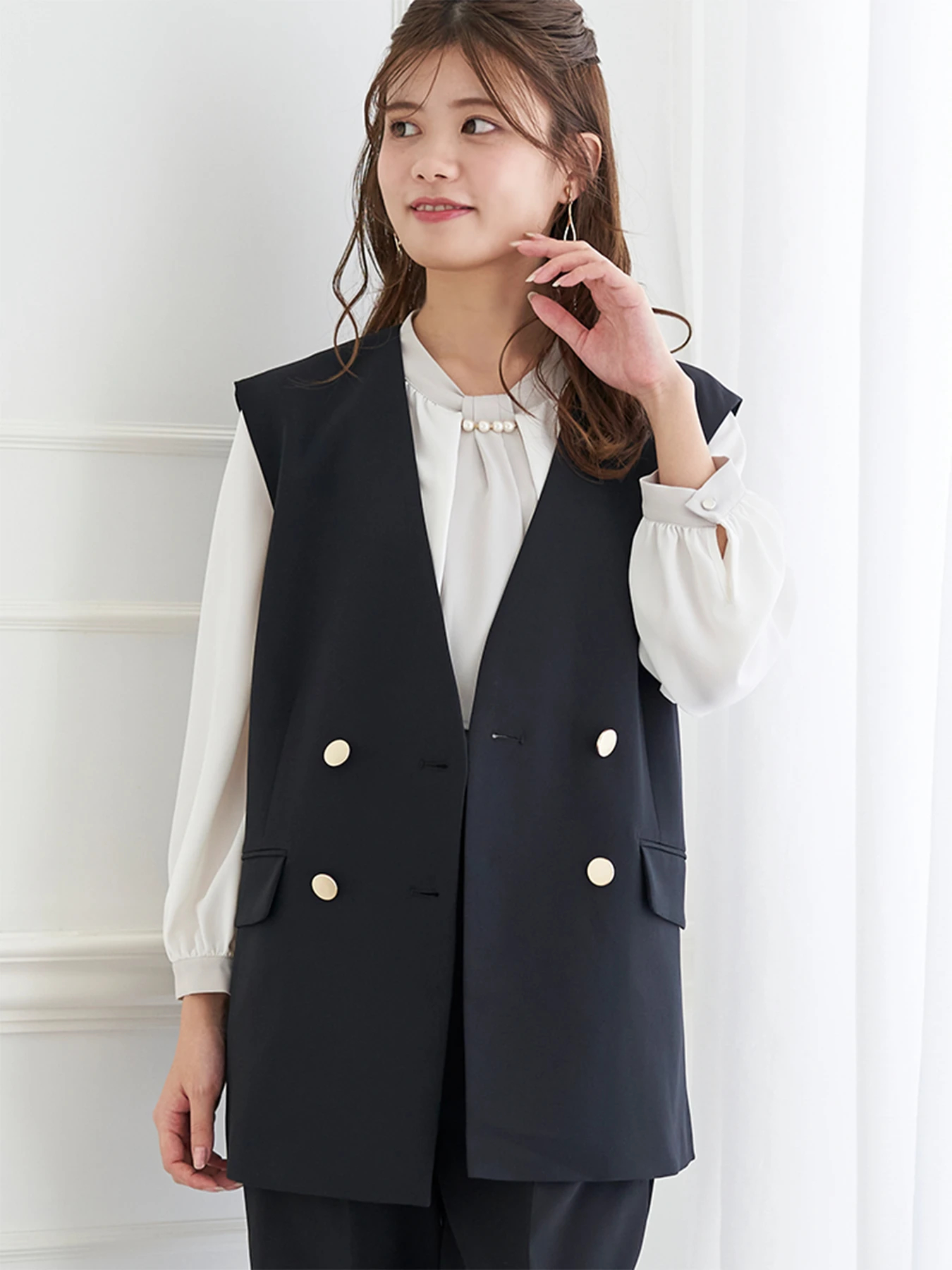 Wクロス】Wボタンノーカラーベスト(セットアップ可) / LUDIC PARK（ル