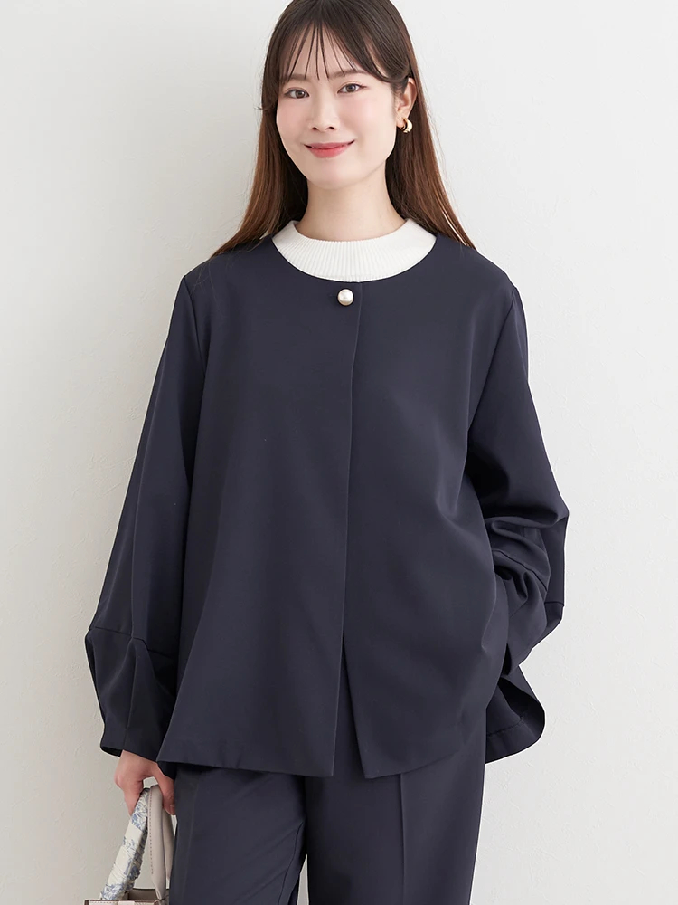 マルチストレッチ】パールボタンポンチョジャケット(セットアップ可