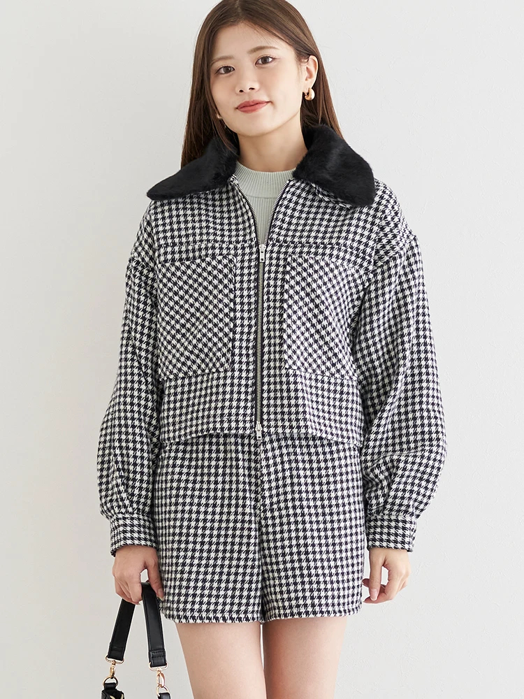 [希少品]Lサイズ　V12 セットアップ　チェック柄 SET]起毛チェック柄ブルゾン×ショートパンツ / LUDIC PARK（ルディック