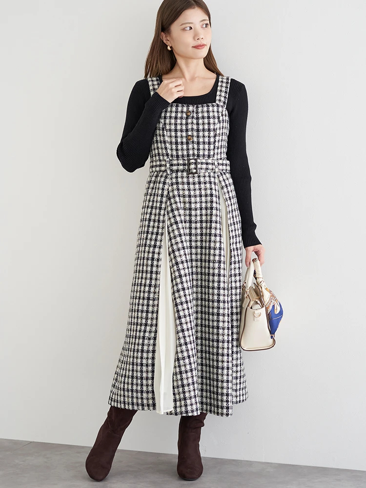 Maglie par ef－de ループツイードジャンパースカート　ワンピース ツイード深Vネックフリンジジャンパースカート S0912【IAMUSE