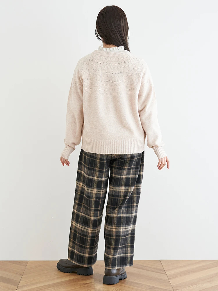 美品 ユリパーク ラウンドネックニット レアーリ エルボーパッチ風リブ編み Yuri Park - taste＆touch ウェブショップ