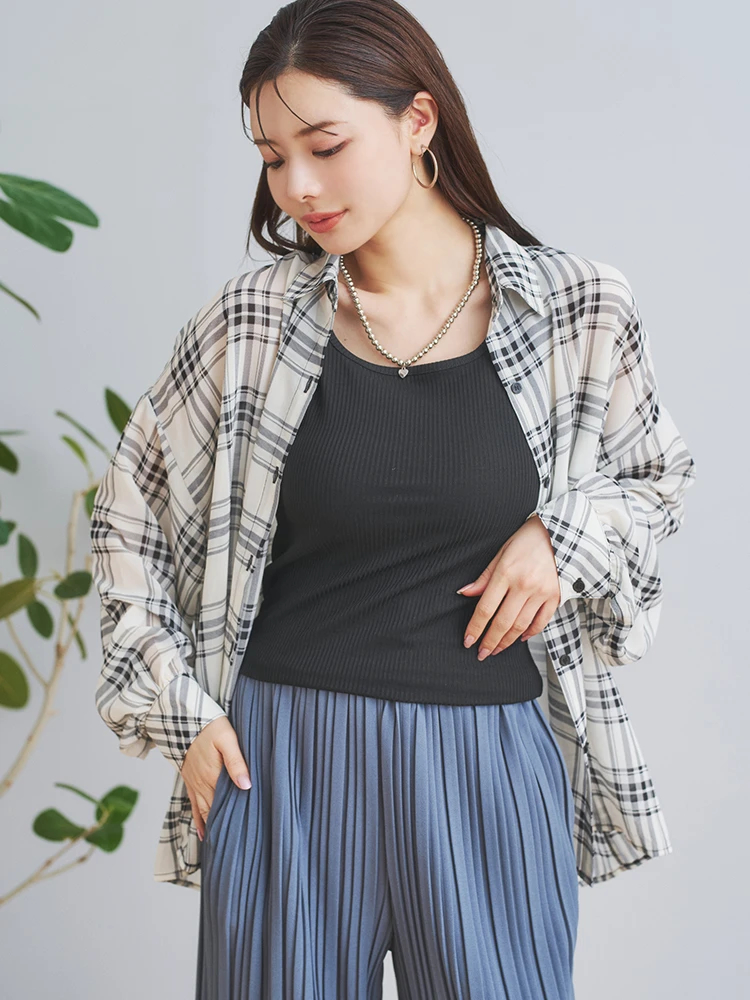 未使用　ステラシフォン　ホワイト チェック柄 長袖シャツ チェック柄シフォンシャツ / LUDIC PARK（ルディックパーク）のシャツ