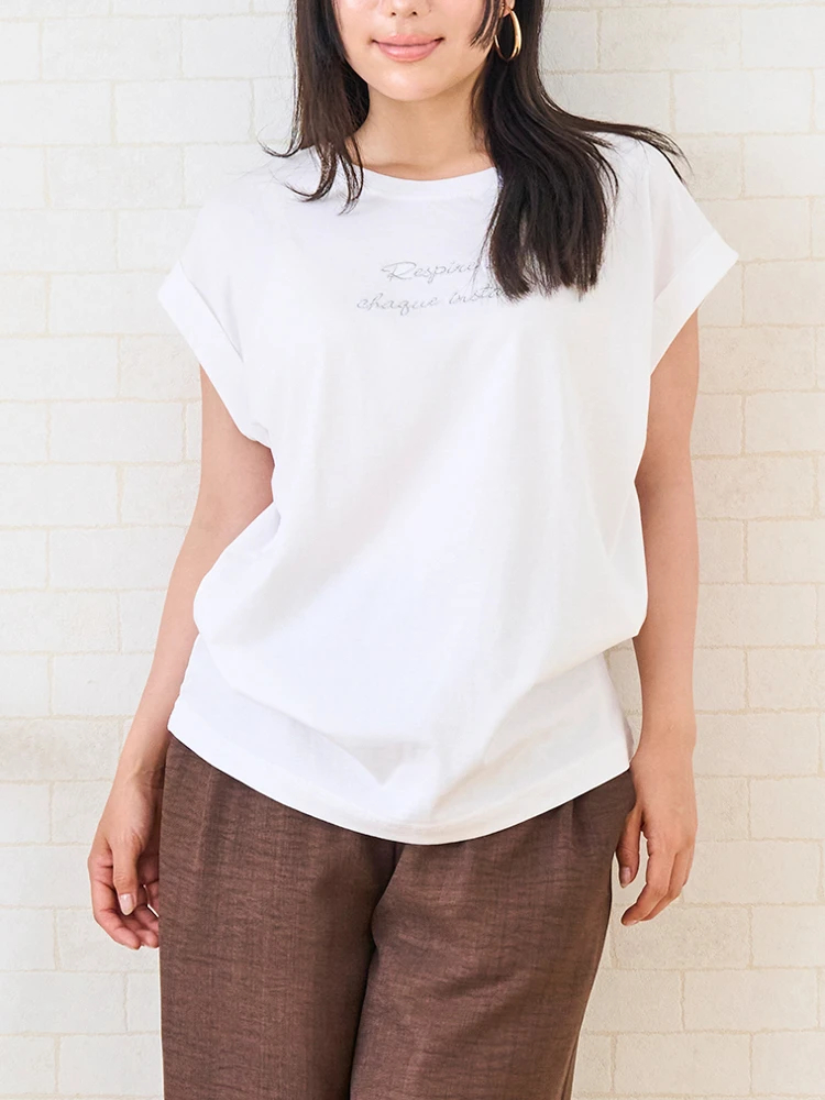 ラメミニロゴ刺繍ターンバックTシャツ