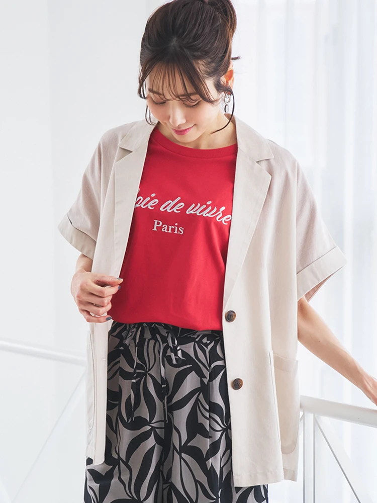 【接触冷感】レトロロゴラメ刺繍Tシャツ