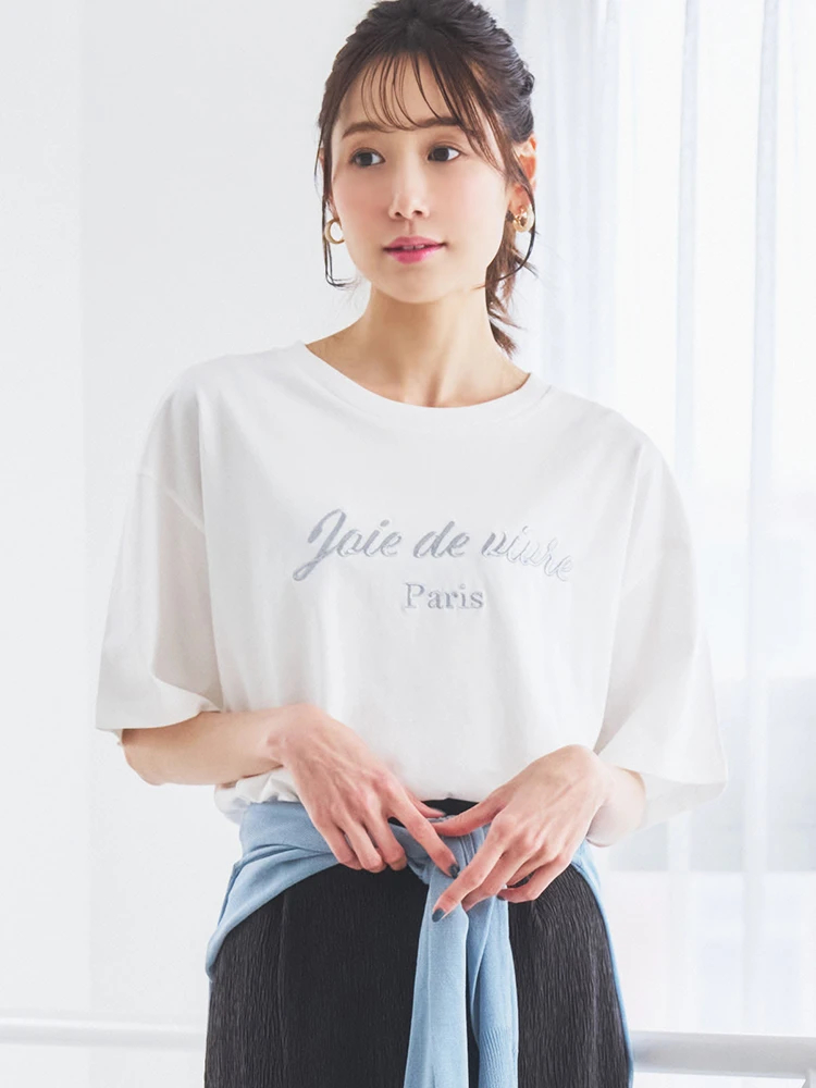 【接触冷感】レトロロゴラメ刺繍Tシャツ