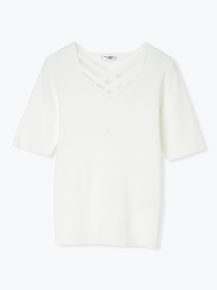 LUDIC PARK(ルディックパーク) |クロスデザイン半袖ニットプルオーバー