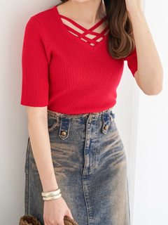 LUDIC PARK(ルディックパーク) |クロスデザイン半袖ニットプルオーバー