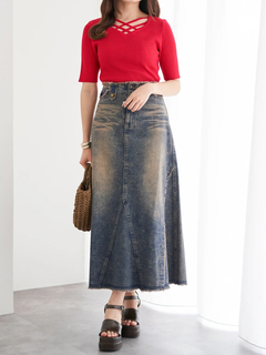 LUDIC PARK(ルディックパーク) |クロスデザイン半袖ニットプルオーバー