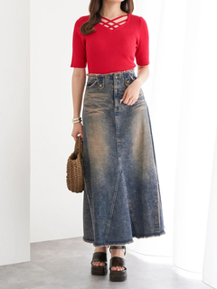 LUDIC PARK(ルディックパーク) |クロスデザイン半袖ニットプルオーバー