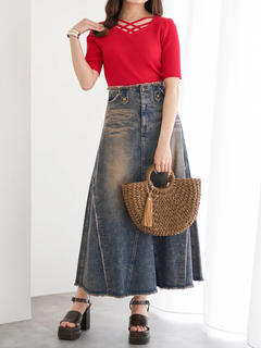 LUDIC PARK(ルディックパーク) |クロスデザイン半袖ニットプルオーバー