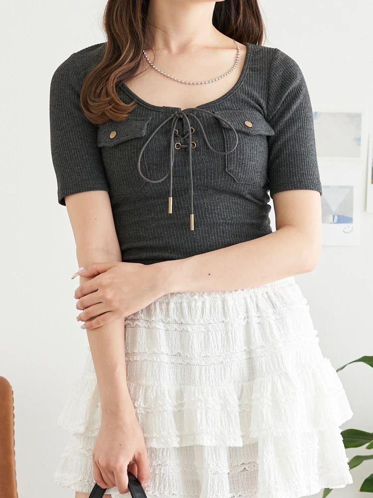 リブスピンドルUネックTシャツ