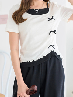LUDIC PARK(ルディックパーク) |レイヤード風テレコリボンオフショルトップス
