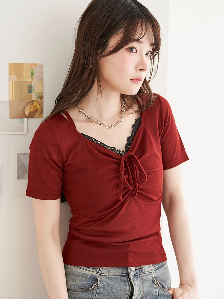 レイヤード風リボンギャザートップス LUDIC PARK ルディックパーク のカットソー・Tシャツ LUDIC PARK ルディックパーク の公式通販サイト