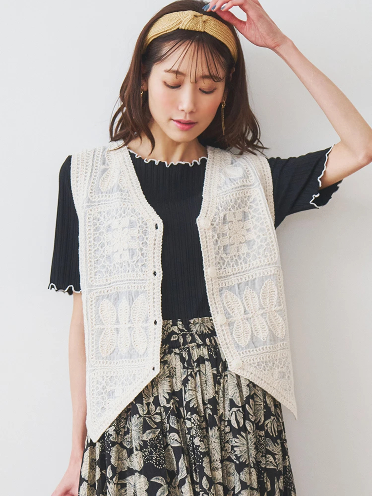 コットン刺繍レース調ベスト