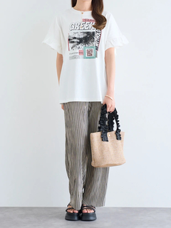 LUDIC PARK(ルディックパーク) |袖フリルバンドカラーTシャツ