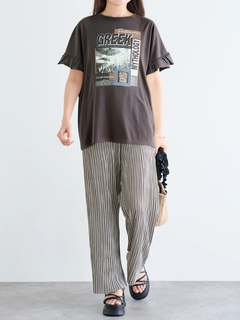 LUDIC PARK(ルディックパーク) |袖フリルバンドカラーTシャツ