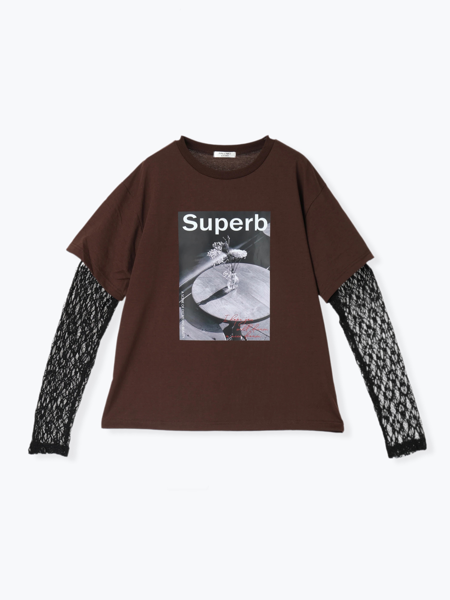 レーススリーブレイヤードフォトTシャツ