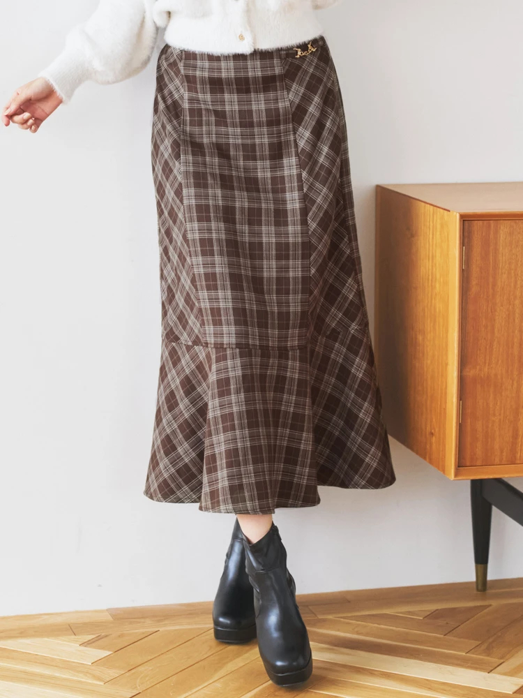チェックビットマーメイドロングスカート