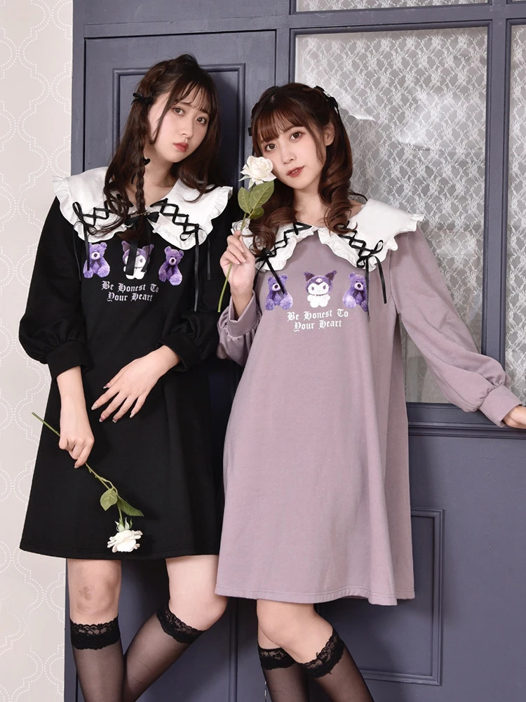 裏起毛クロミ襟付きワンピース チュニック 紫 黒 公式 かわいい量産 地雷のレディースファッションブランドのnoemie ノエミー 公式通販サイト