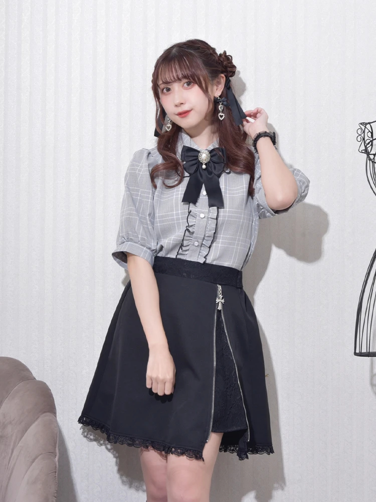 推しカラーチェックブラウス シャツ ブラウス 黒 公式 かわいい量産 地雷のレディースファッションブランドのnoemie ノエミー 公式通販サイト