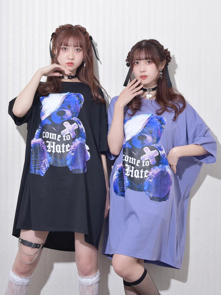 ユニセックス病みくまビッグt カットソー Tシャツ 黒 紫 公式 かわいい量産 地雷のレディースファッションブランド のnoemie ノエミー 公式通販サイト