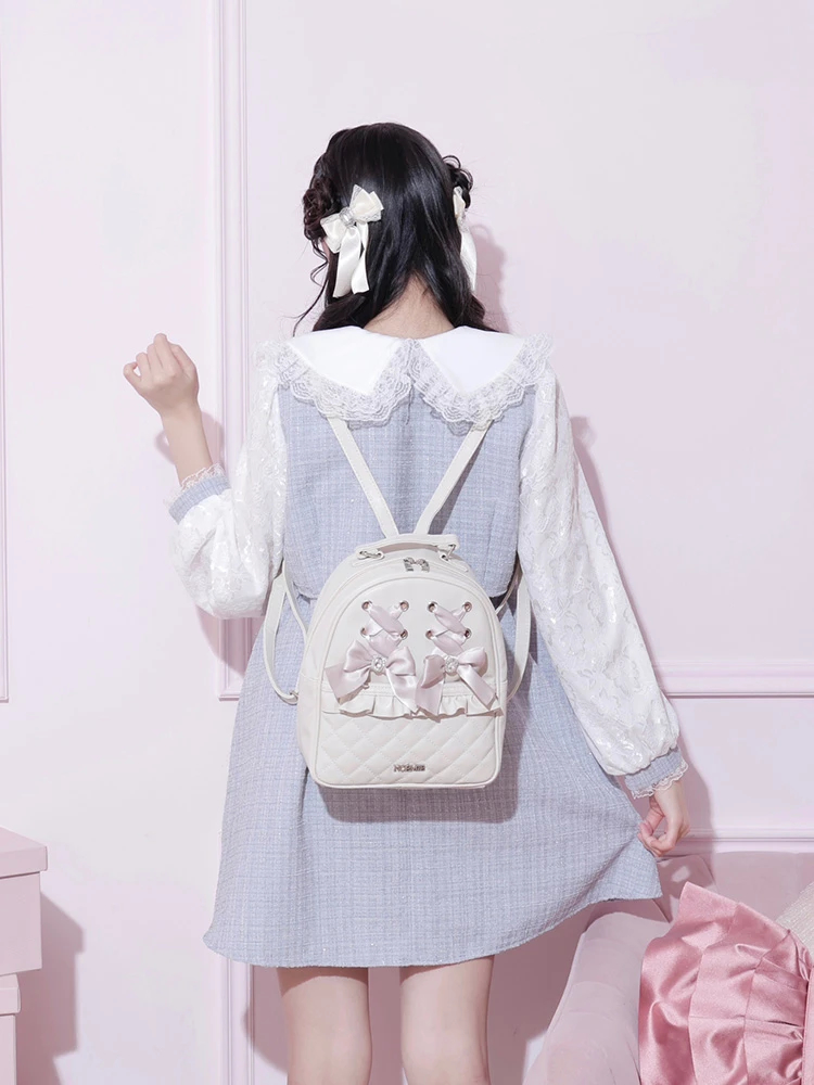レースアップキルティングリュック（リュック｜黒・ピンク・アイボリー