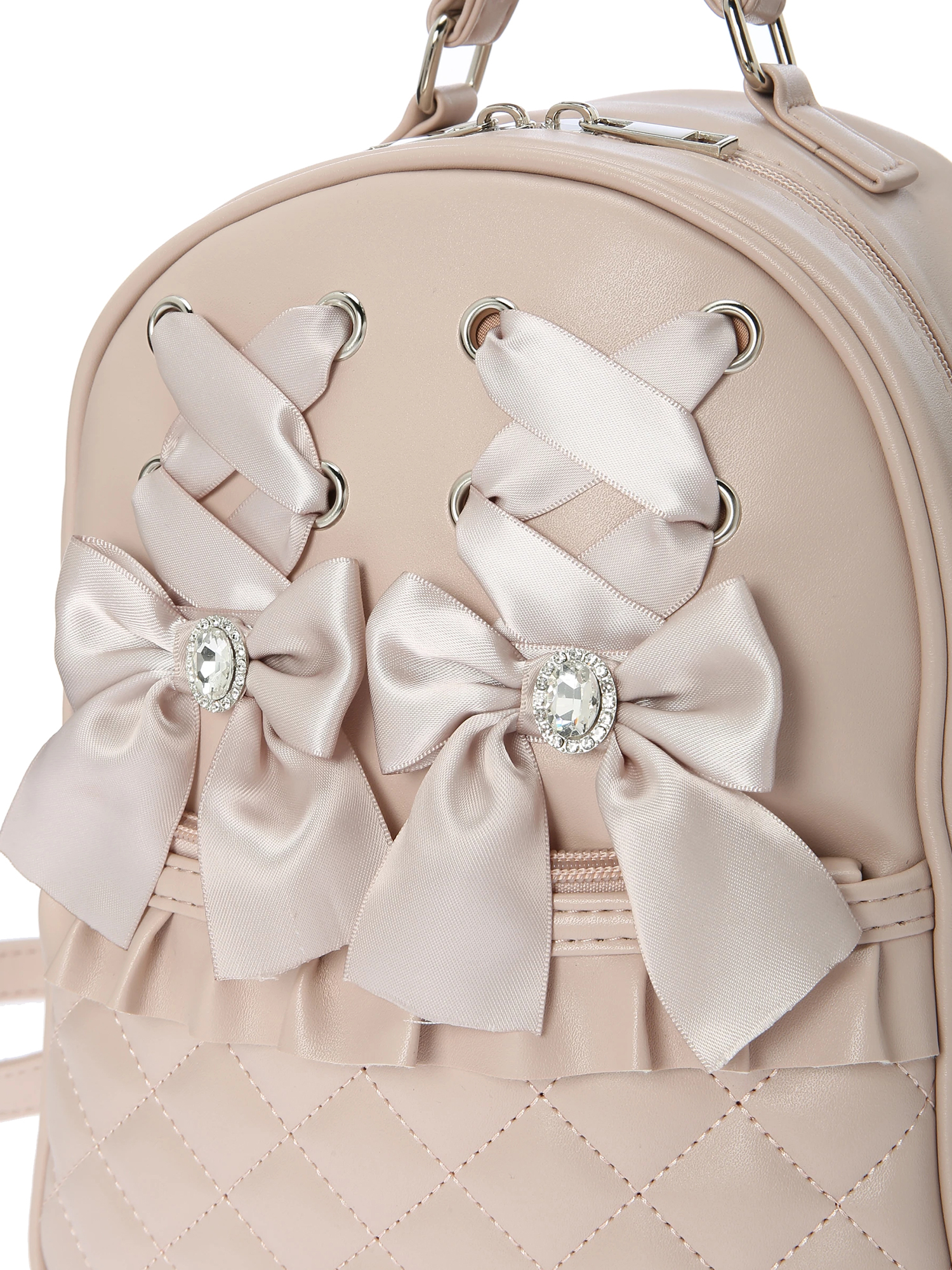 レースアップキルティングリュック（リュック｜ピンク・黒・アイボリー